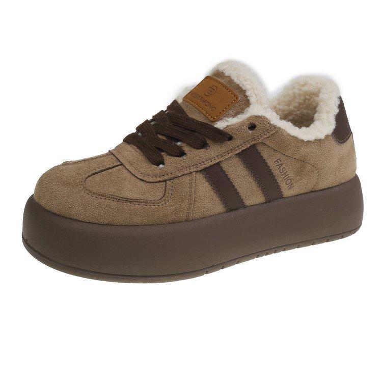Fleece Thick-soled German Training Shoes Women's Board Shoes 2025 New Winter Retro Heightening Fluffy Shoes Thickened Thermal Cotton Shoes