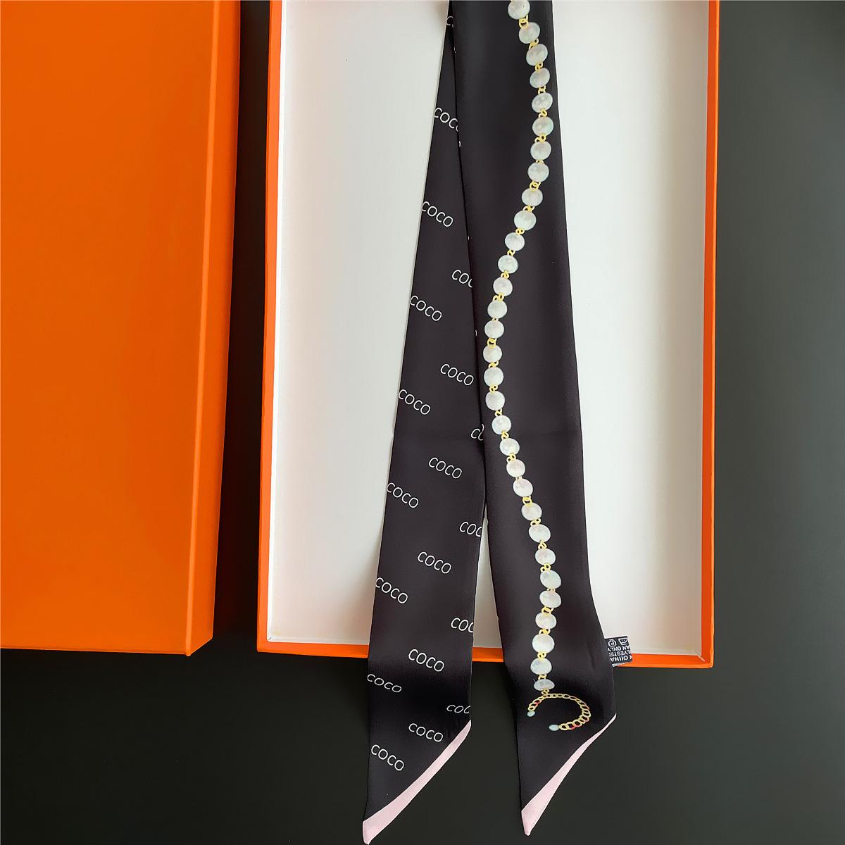 

90X5Cm French New Black White Long Scarf Decor Print Versatile Hair Ribbon Neck Band Gift Present For Women Fashion Accessory 90x5cm