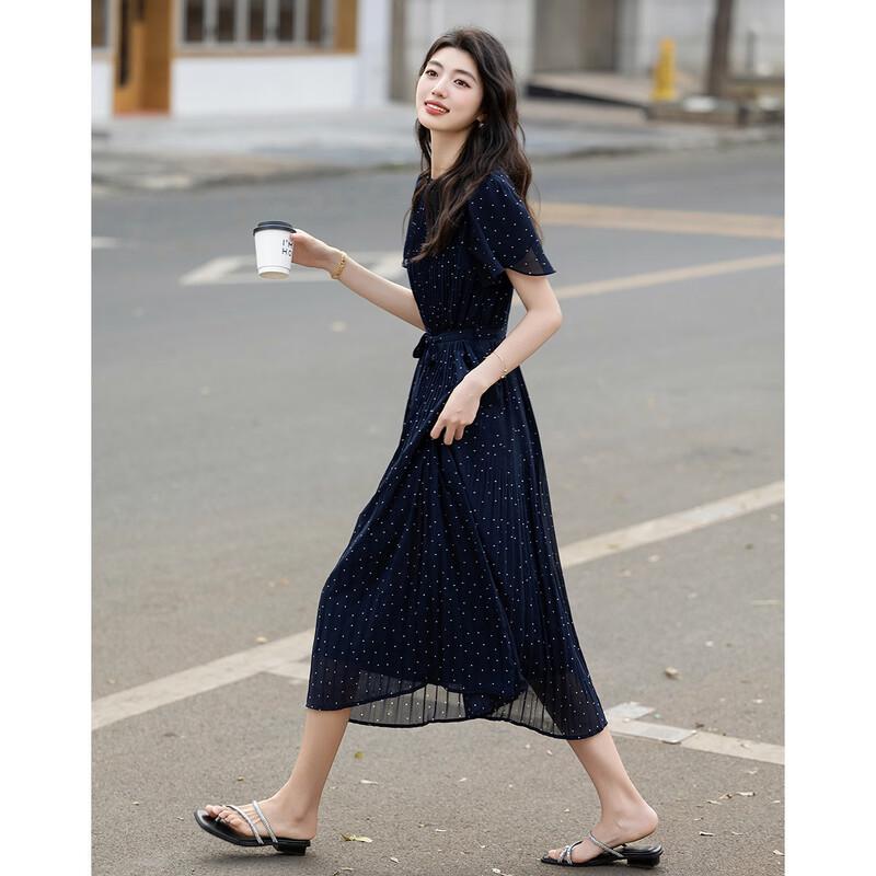 Demana Elegant Watermark Polka Dot Ruffle Sleeve Midi Dress