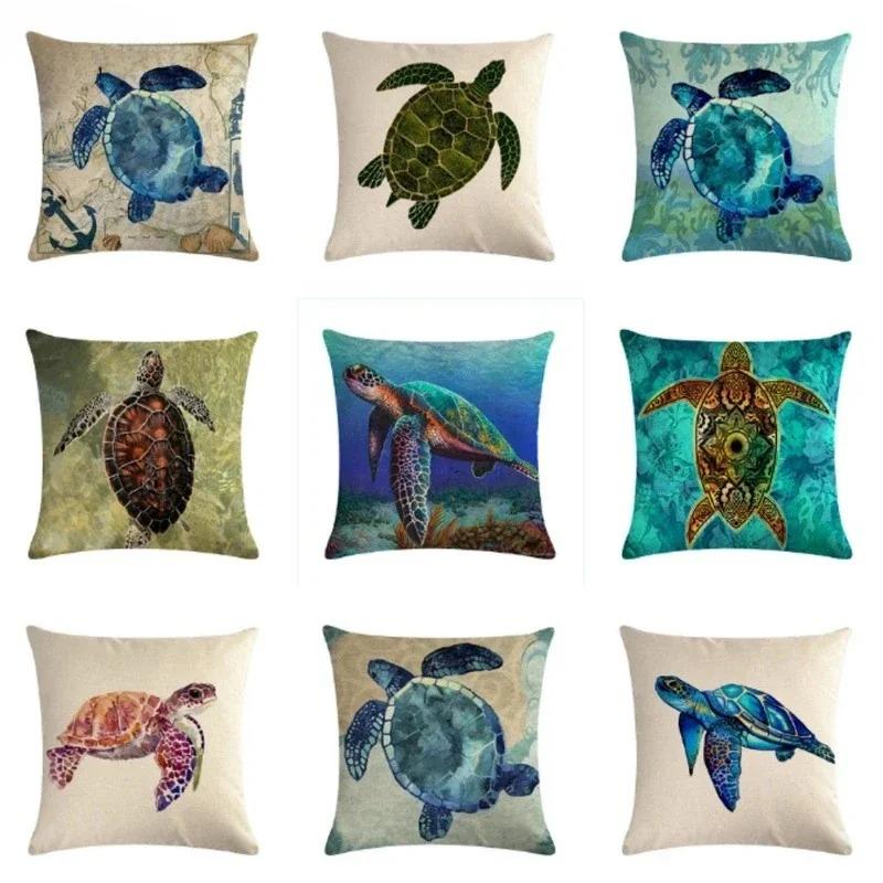 Ocean Breeze Turtle Pattern Double-sided Printed Pillow Cover Short Plush Suitable Living Rooms Bedrooms Throw Cushion Cover