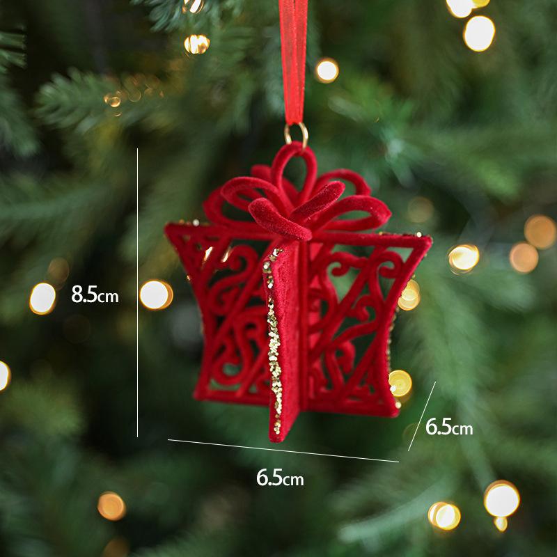 Red Flocking Christmas Bow Wreath Bell Christmas Tree Snowfall Elk Pendant Hanging Ornament Navidad 2025 Noel Home Party Decor