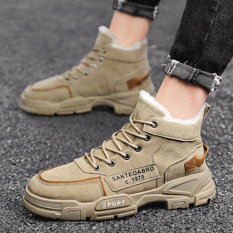 Winter Boots Men Plush Warm Snow Boots Comfortable Male Casual Outdoor Sneakers Non-Slip Lace-up Flat Ankle Boots Man