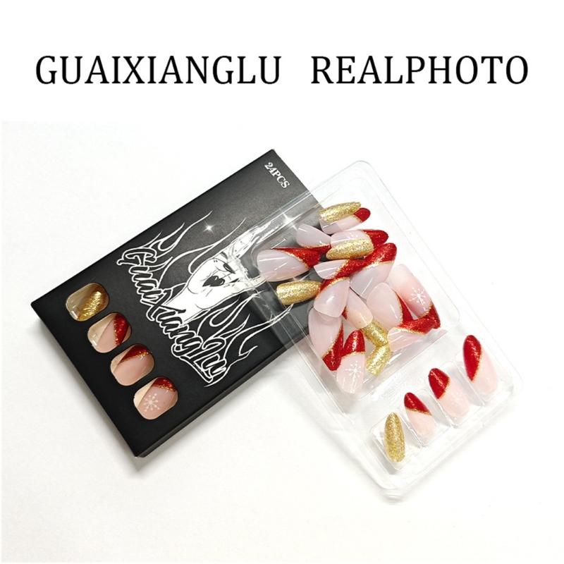 Reusable Plastic False Nail Design Easy Apply Lightweights Artificial Nail For Christmas