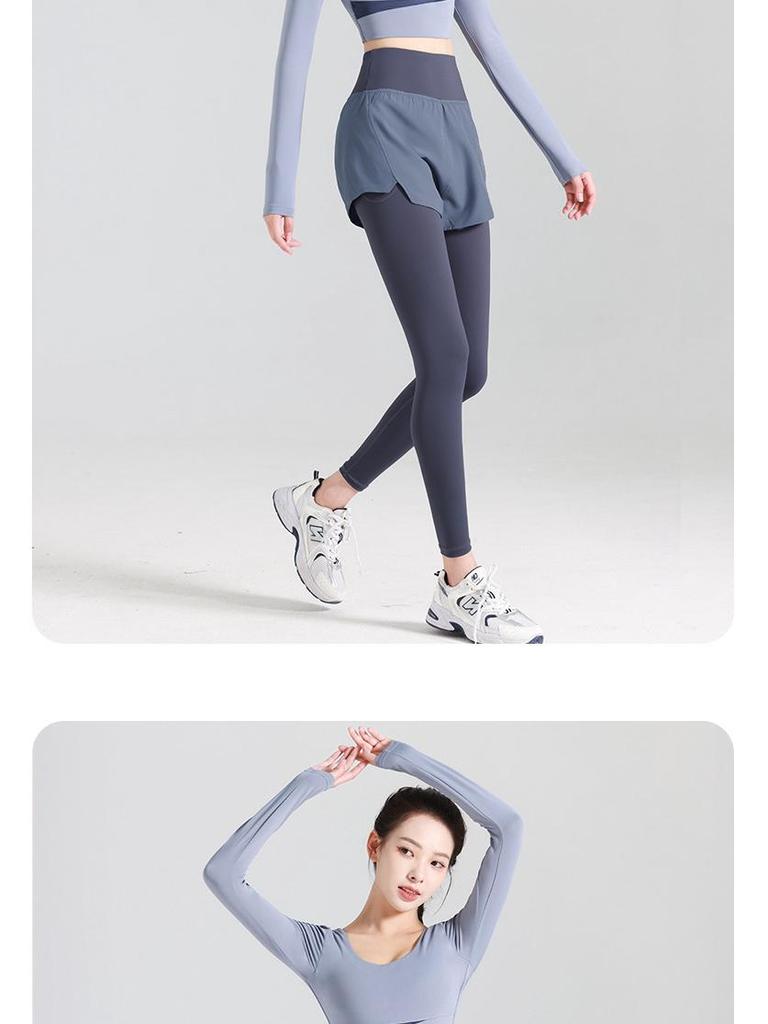 Juyitang High-Waist Two-in-One Yoga Pants with Pockets for Slimming & Hip-Lifting