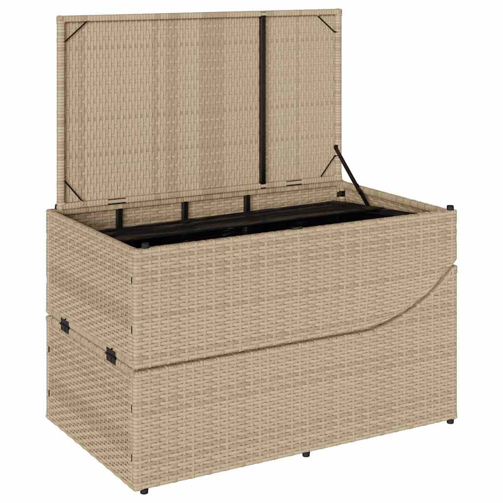 Folding Sun Lounger with Cushion and Storage Space Beige Poly Rattan