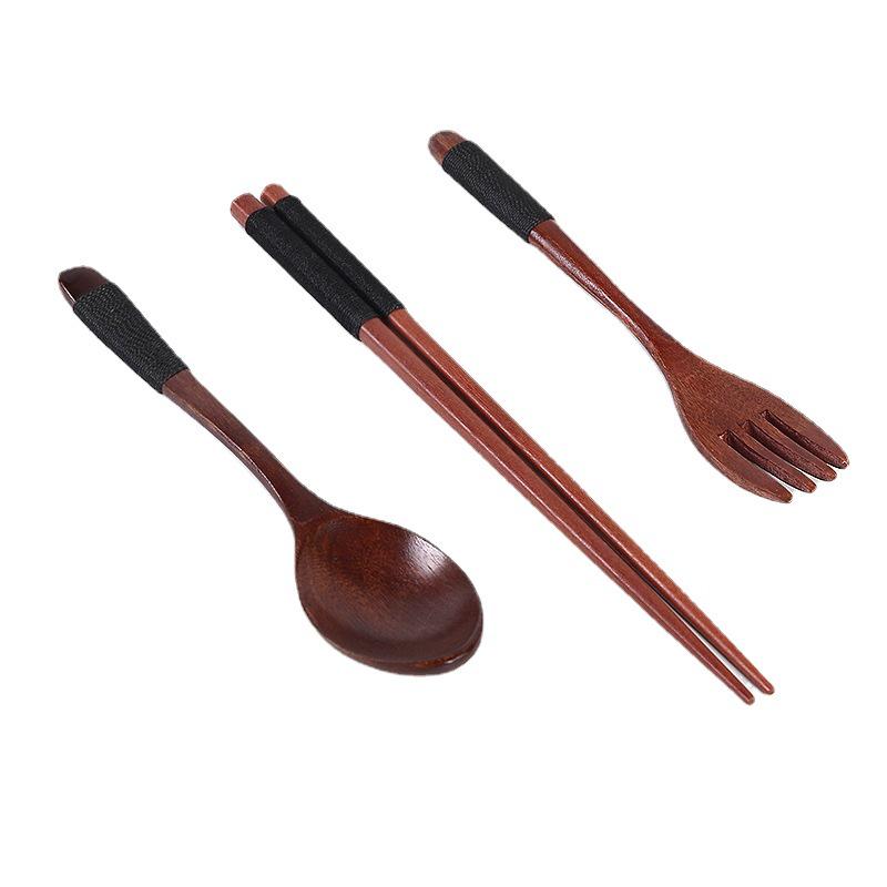 Japanese Style Portable Cutlery Set: Wooden Chopsticks, Fork, Spoon with Binding Wire and Cloth Bag for Outdoor Travel
