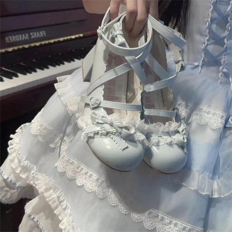 New spring thick heel Mary Jane small leather shoes 2025lolita sweet bow princess style high-end single shoes