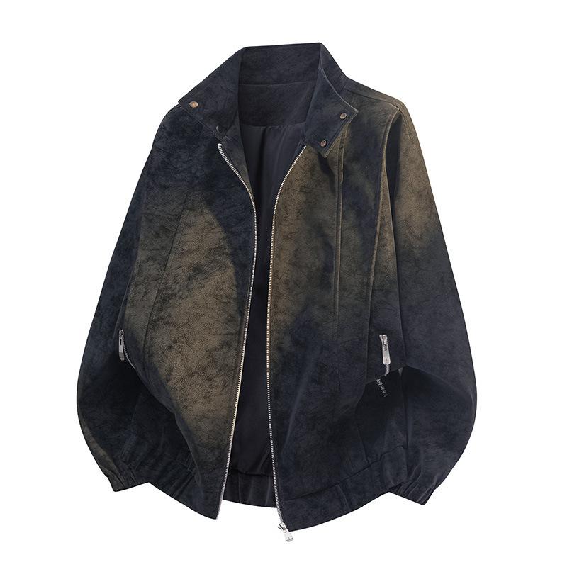 Large Size Jacket for Men's PU Leather Jacket for Men's Suede Fat Man's Stand-up Collar Jacket for Men's Loose Korean Style Light