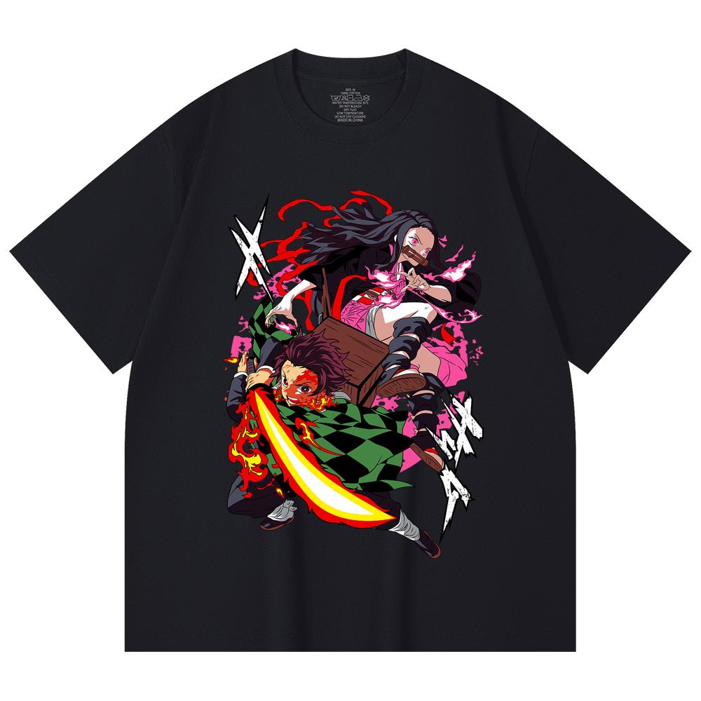 230 Gsm 100% Cotton Demon Slayer V3 Tanjiro Nezuko Print Unisex Heavy Cotton T Shirt
