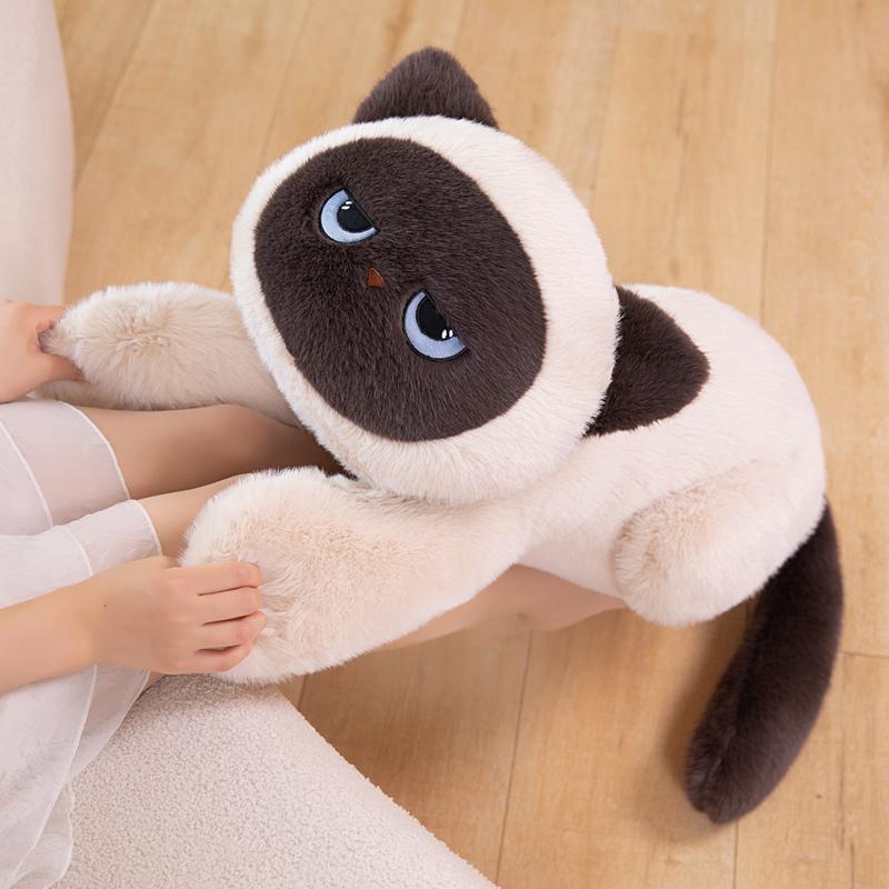Big Size Cartoon Ragdoll Cat Plush Toys Soft Stuffed Lying Prone Siamese Cat Doll Cuddly Animal Throw Pillow Kawaii Room Decor
