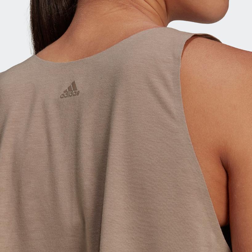 Adidas Solid Color Quick-Dry Sports Fitness Crop Tank Top Women Tops Brown Grey HB6289