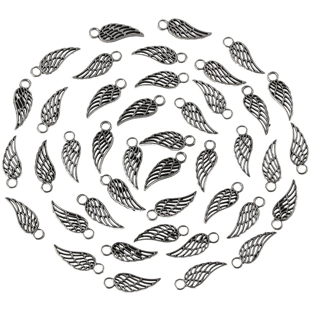 

100 шт античные серебряные подвески с перьями, сплав, крылья ангела, подвески, принадлежности для самостоятельного изготовления, аксессуары