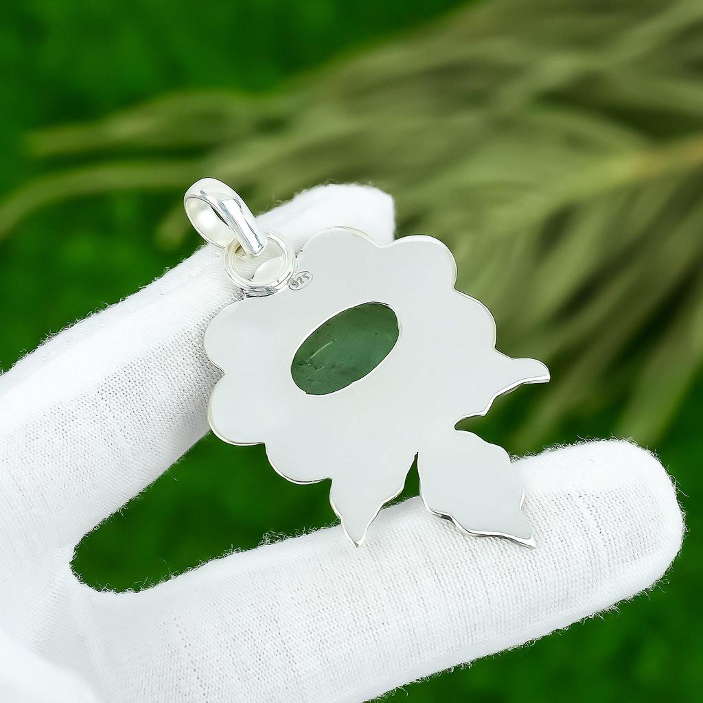 Offre Fête de l'Amitié Argent 925 Pendentif Lunette Pierre Gemme Aventurine Verte Bijoux