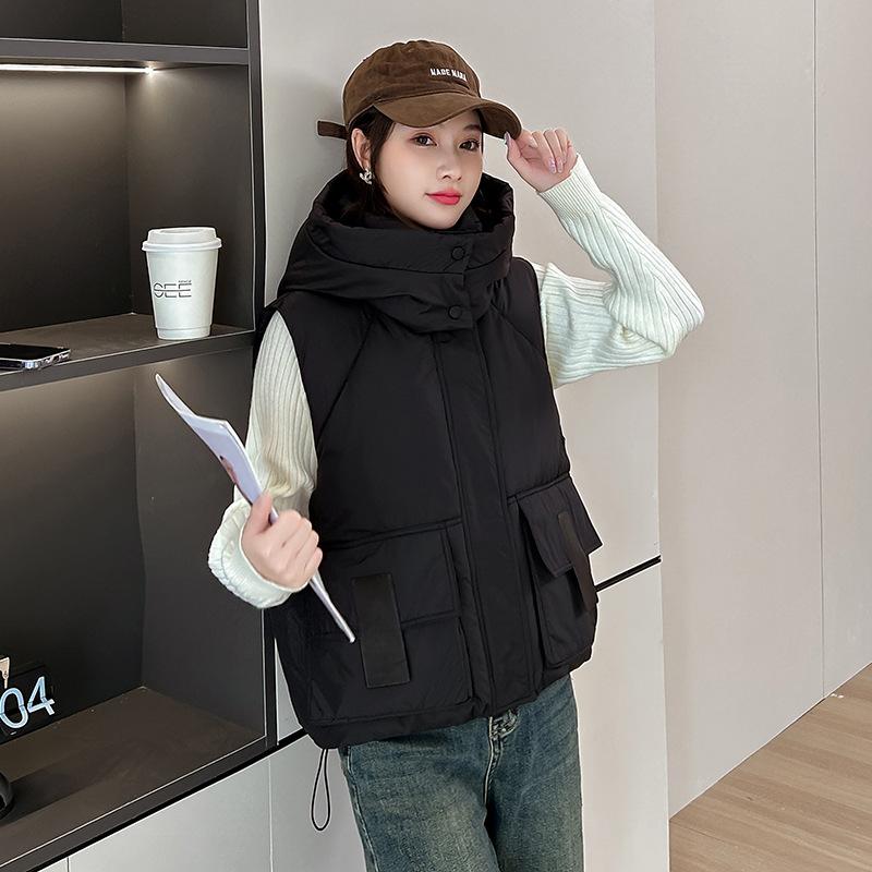 Down cotton short hooded women's vest 2024 winter new Xiaoxiangfeng vest loose fashion outer vest