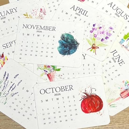 Plantable Seeds Paper Calendar 2026 Biodegradable Plantable Calendar with Wildflower Seeds Monthly Growable Planner for Eco-Friendly Office & Home