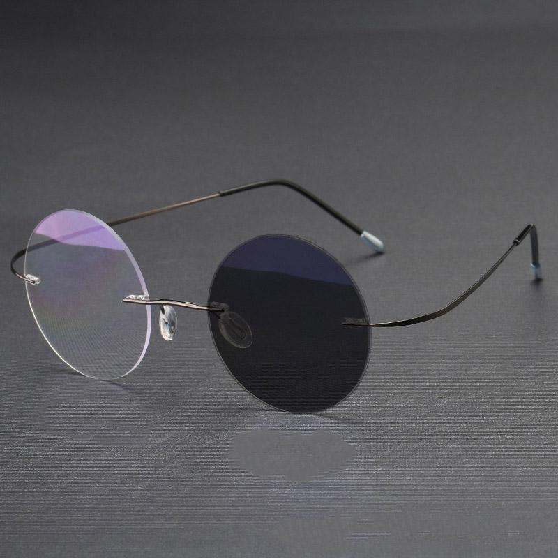 

Ретро круглые фотохромные очки для мужчин и женщин портативные без оправы ультра легкие анти-синий свет изменяющиеся компьютерные очки чёрный