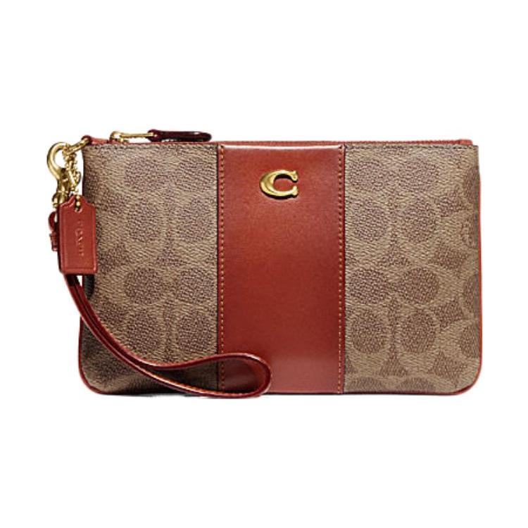 New COACH Wristlet Coated Canvas With Calfskin Clutch Wrist Bag Small Size Women's Brown Yellow & Rust CI189-B4NQ4