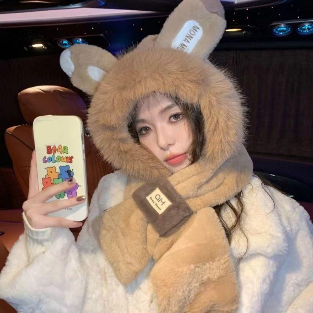 Ear Protection Winter Beanie Winter Fluffy Hat Leisure Bib Scarf Hat  Cycling