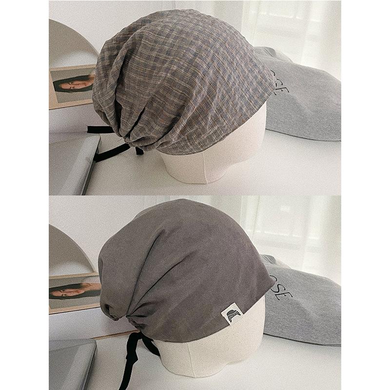 Double-sided Suede Polished Headscarf Hat Women's Autumn and Winter Literary and Retro Plaid Headgear Stacking Hat Cold Hat