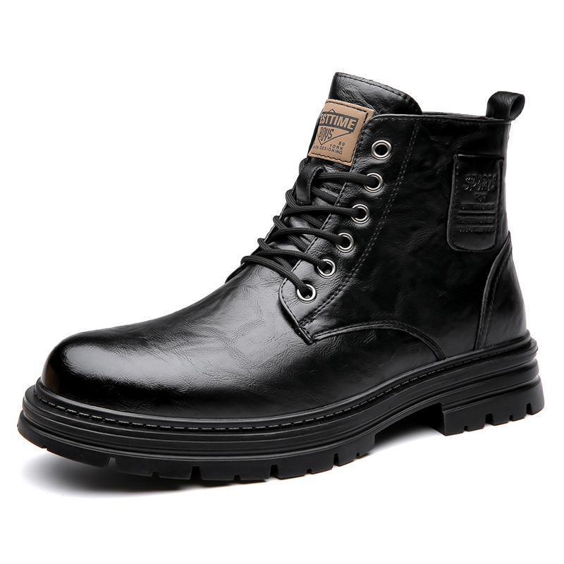 Men's Genuine Leather Martin Boots: High-Top Winter Business Casual with Wool Lining