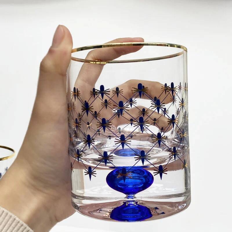 

Russian Cobalt Blue Net Crystal Glass Luxury Wine Gift Royal Glassware Wineglass Red Wine Cup Whisky Pair Cup Tumbler Juice Mug 301-400ml