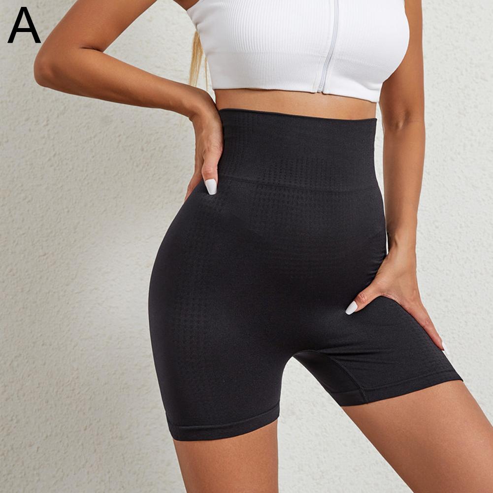 

Женские бесшовные утягивающие спортивные шорты с высокой талией для езды на велосипеде и бега F4I3 Black-M