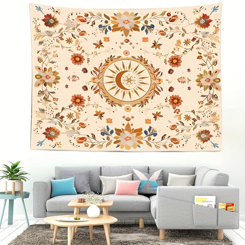 1 Piece Bohemian Sun and Moon Floral Tapestry - Polyester Peach Skin Wall Hanging for Bedroom Aesthetic, Space Theme Art Decor