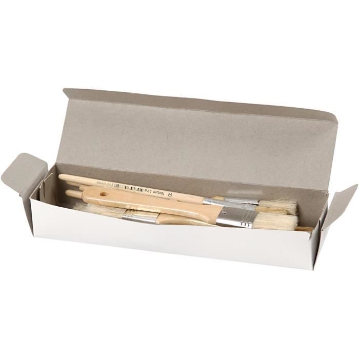 Assortiment d'excellents pinceaux plats pour vernis à poils de porc et manche court en bois. Set de 5 tailles, 2 pièces de chaque.