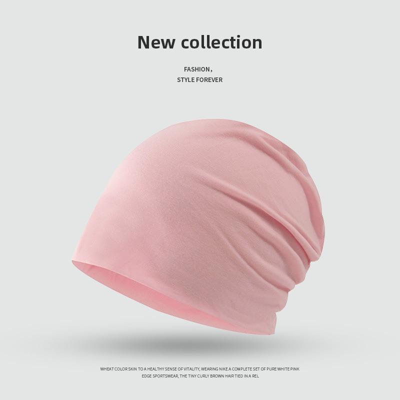 Autumn and winter thin plaid stack hat women's fashion versatile sports headscarf sweating solid color breathable cold hat men