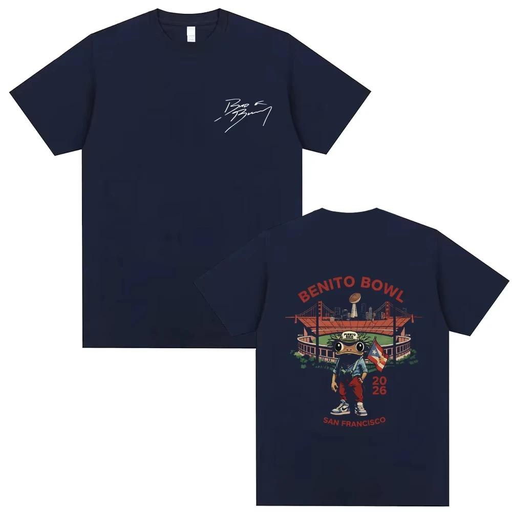 

Bad Bunny Benito Bowl 2026 San Francisco Frog Graphic Black Cotton Unisex Casual Women And Men T-shirt XXXL