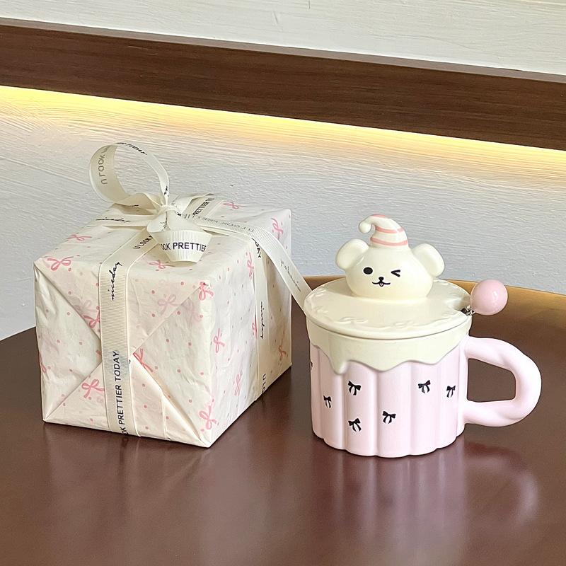 Cute girl high value bear mug office ceramic mug with lid birthday gift home couple cup