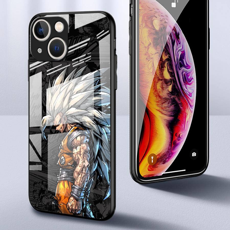 Glass Phone Cover Case for iPhone 17 Pro Max 12 16 15 Plus 8 XR 13 11 Air 14 D-ragonS B-allS Son Goku