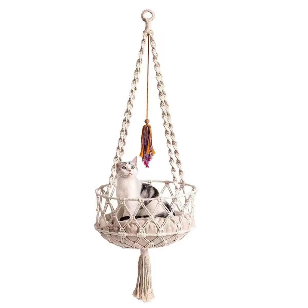 Hand Woven Kitten Hammock Hanging Cat Bed Bohemian with Hanging Kit Interior Decoration Cat Nest