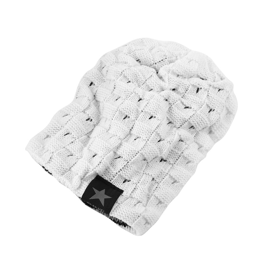 Star Men Slouch Skull Oversize Long Beanie Women Baggy Cap Crochet Knit Ski Hat White