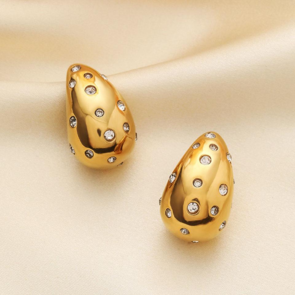 

ZAKOL Роскошный бренд Инкрустация Кристалл CZ Массивные серьги-пусеты в виде капли воды для женщин Позолоченная нержавеющая сталь Изысканный циркон Подарок