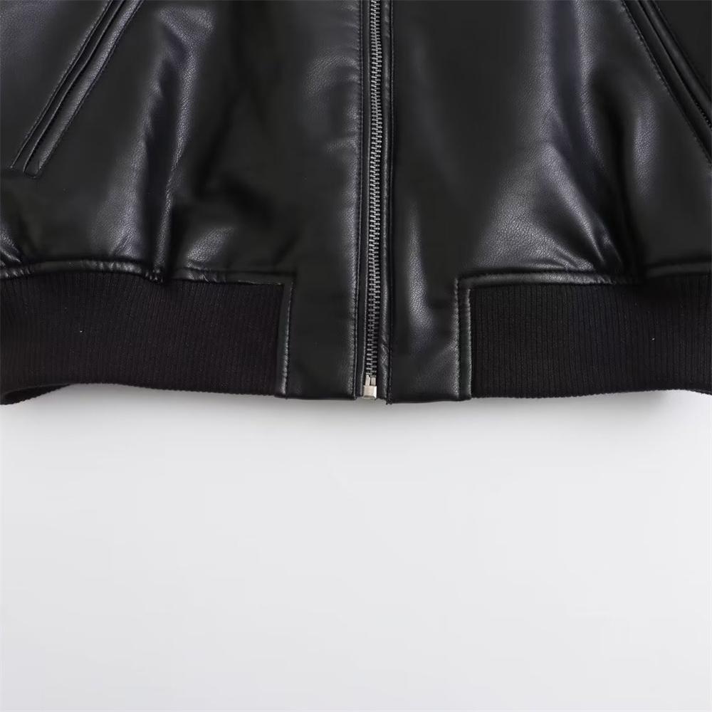 Autumn and Winter Women's Fashion Versatile Short Motorcycle Faux Pilot Jacket Coat Artificial Leather Coat