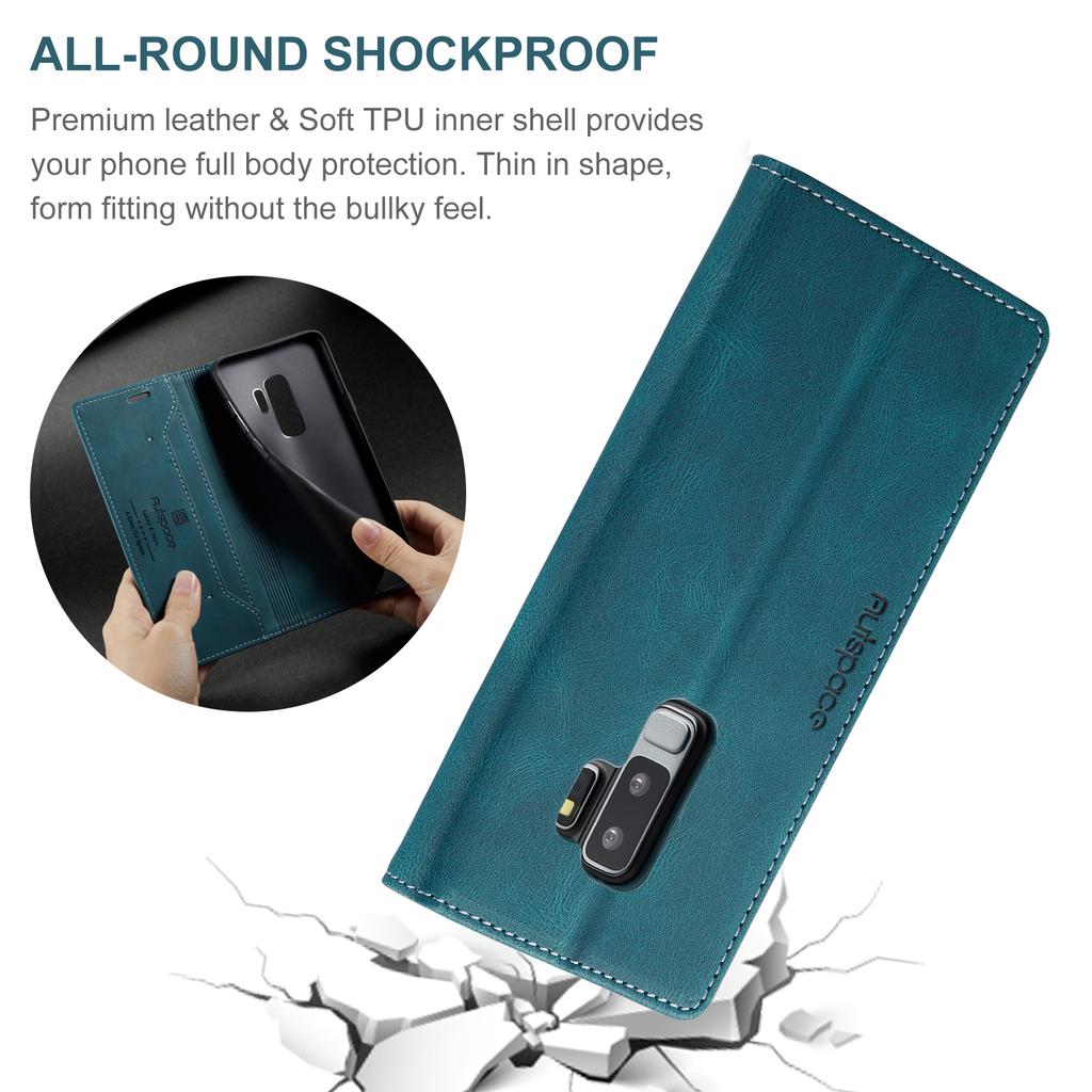 כיסוי ארנק עור וינטג' פרימיום לסמסונג גלקסי S9 / S9+ / S9 פלוס - כיסוי נפתח עם חריצים לכרטיסים, סגנון רטרו עמיד בזעזועים (4 צבעים)