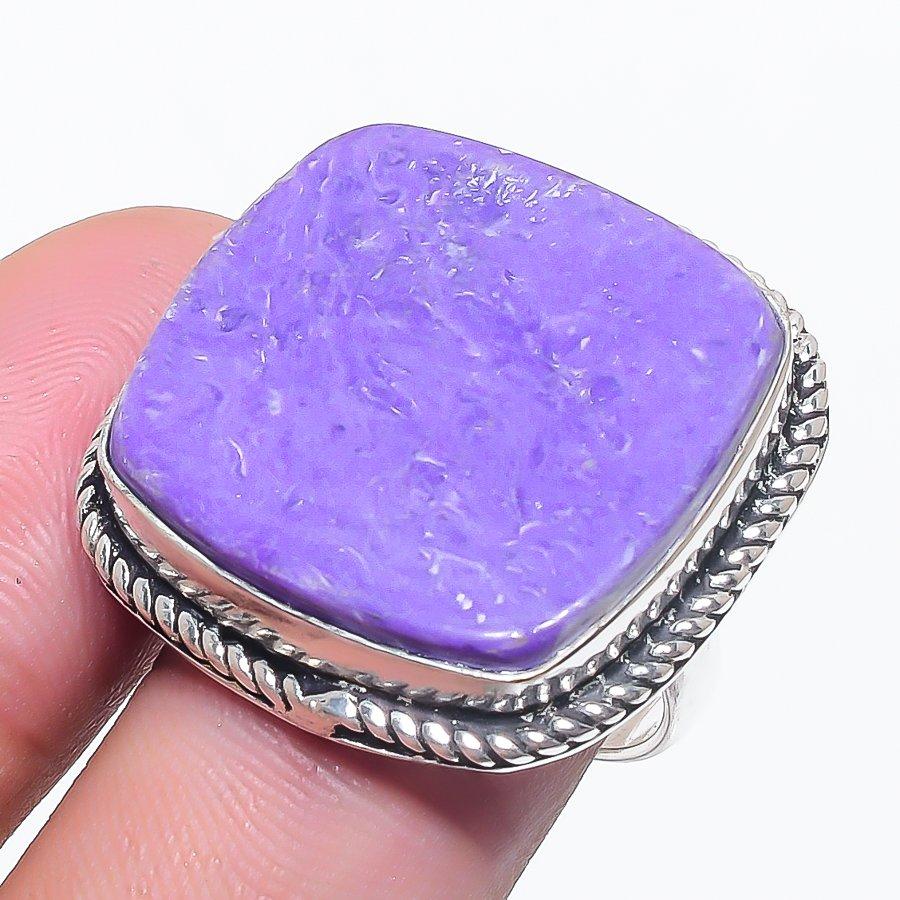 

Натуральный чароит драгоценный камень 925 стерлинговое серебро ювелирное кольцо размер 7.5 l7Y44