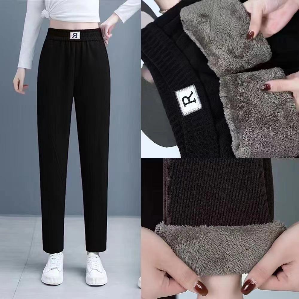 Women's Plus Velvet Thick Chenille Harem Pants - Loose Fit, Large Size, Corduroy, with Pockets, for Autumn and Winter.