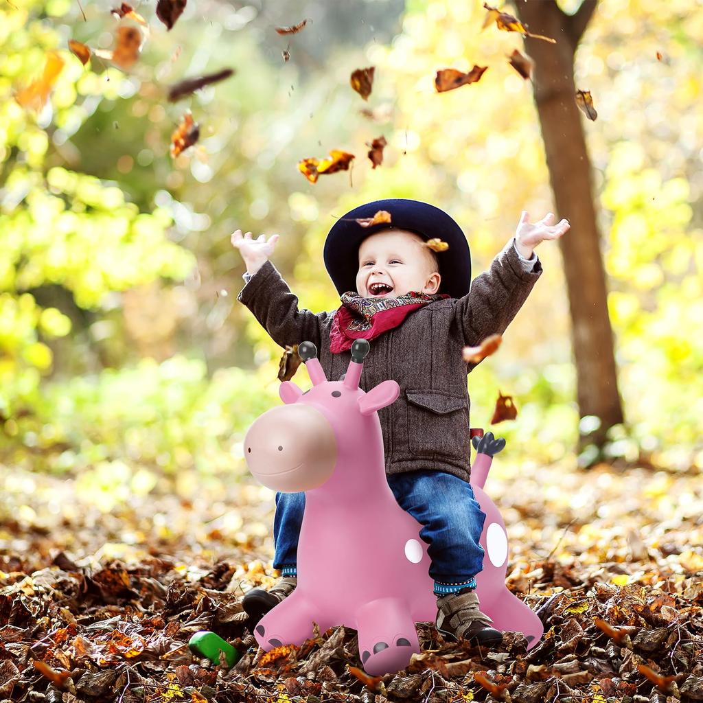 MUKI Ride-On Animal Hopping Horse with Air Pump, Perfect Birthday Gift for Toddlers and Kids Ages 3, 4, and 5 (Pink - Deer)