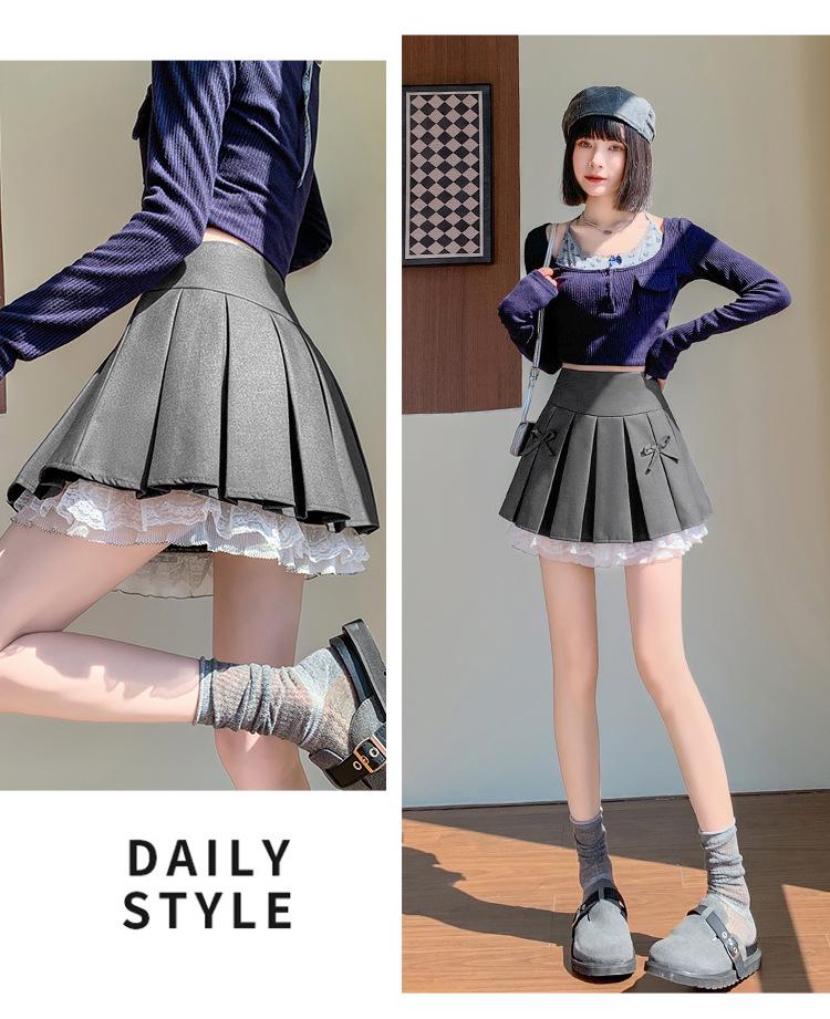 Dámská jarní/letní sukně s vysokým pasem, krajkou a mašlí, áčkového střihu, plisovaná - baletní styl