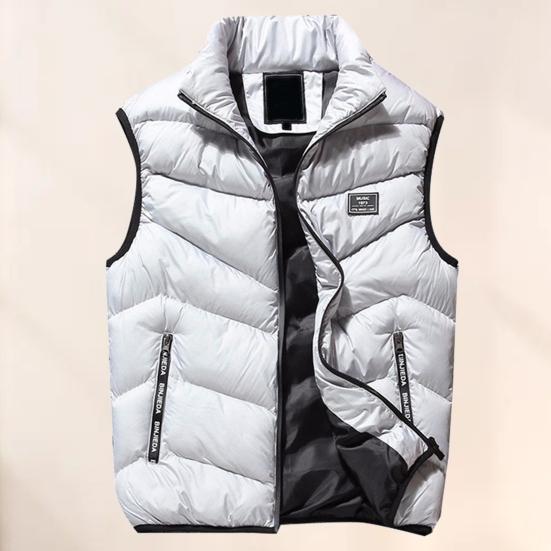 Autumn Winter Men Vest Cotton Padded Solid Color Zipper Windproof Thickened Sleeveless Jacket Streetwear