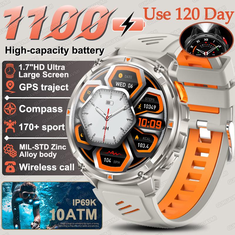 New Military 1100mAh Big Battery Outdoor Smart Watch Men GPS Path Compass 10ATM Waterproof Call AMOLED HD Sport Smartwatch