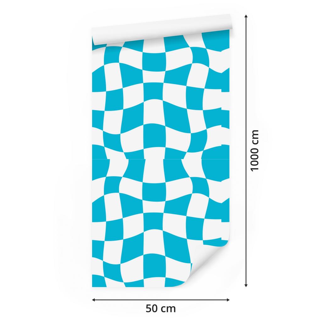 Wallpaper Casual Checkerboard Turquoise and White for Living Room and Bedroom 50x1000