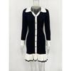 KOSY Ruffled Bow Knit Mini Dress Women's Backless Contrast Cardigan Lace-Up Elegant Dress Female Knitwear Bandage Dress