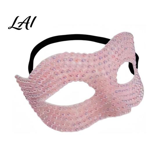Adjustable Party Masks Halloween Half Face Masquerade Mask Pearl Decor Venetian Black Mask Elegant Costume Accessory for Stage Show Evening