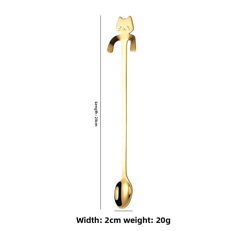 Cute Cat Shape Stainless Steel Teaspoon Set In Silver and Gold - Perfect for Coffee, Tea, and Desserts