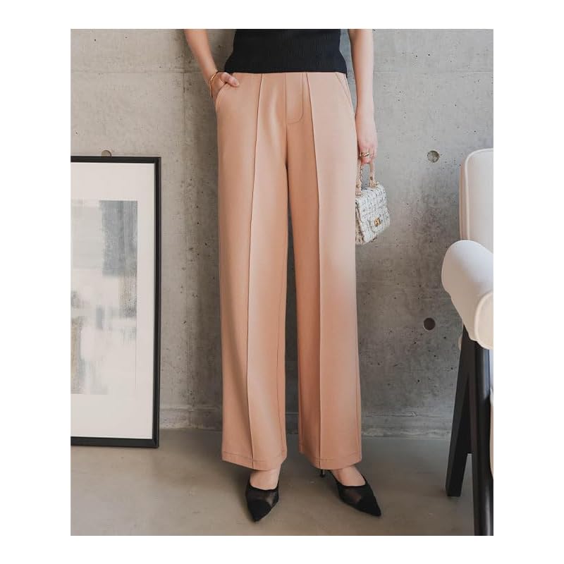 [Kobe lettuce] wide pants long pants slacks ladies spring summer work commute office punch Beautiful [M4190] M black