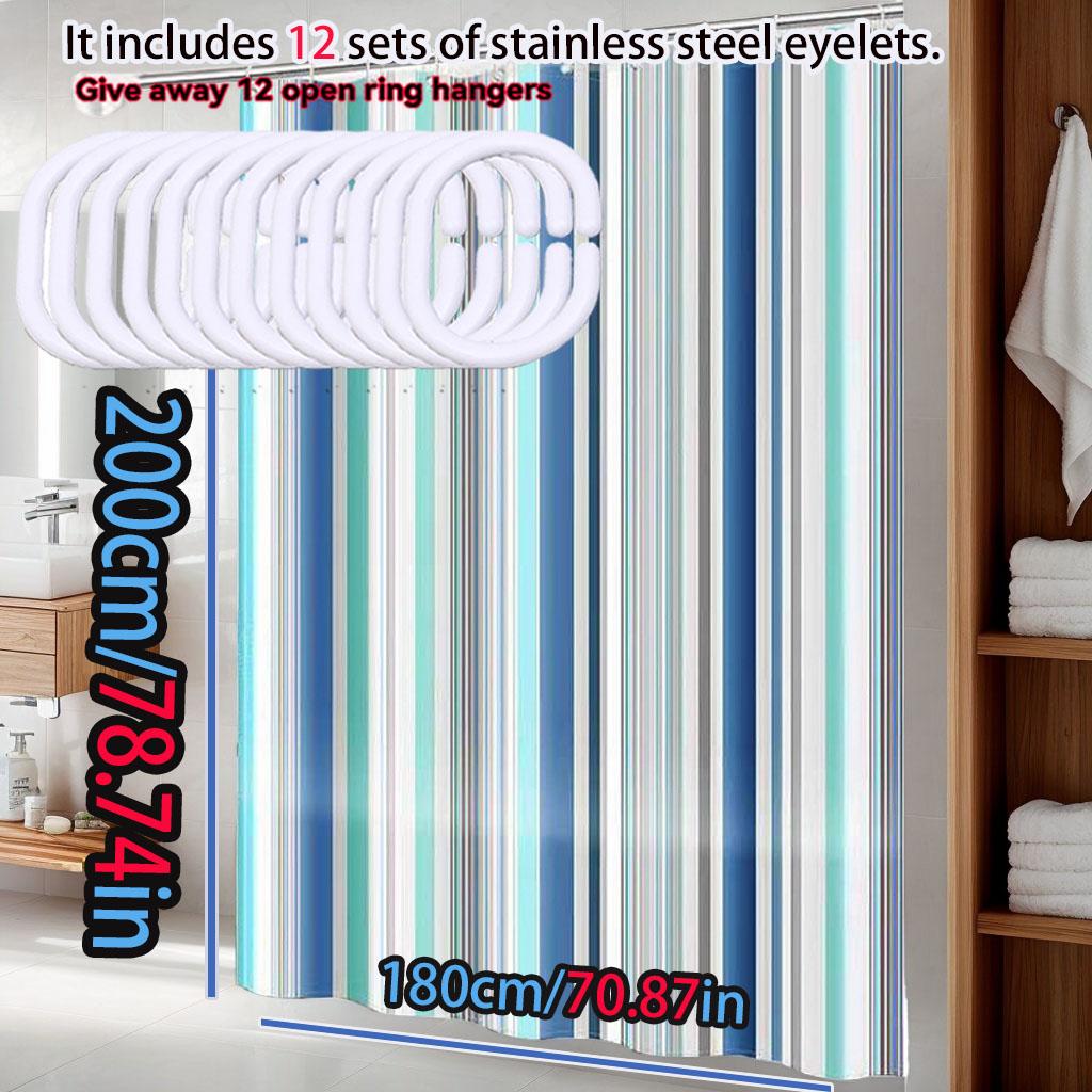 Romantic Stripe Vertical Stripe Shower Curtain Peva Waterproof Material Easy To Clean Dry And Wet Separation Partition Curtain