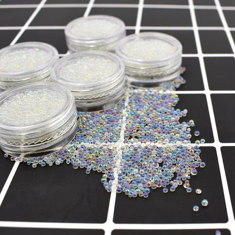 3Pcs Caviar Nail Art Diamond Colorful Glass Beads Transparent White Decorations Nails Accessories